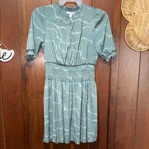 Nine West Green Pleated Midi Dress with Mock Neck